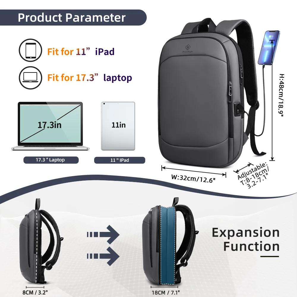 Sac à dos professionnel HK, fin et extensible, pour ordinateur portable 17 pouces, avec port USB, lé