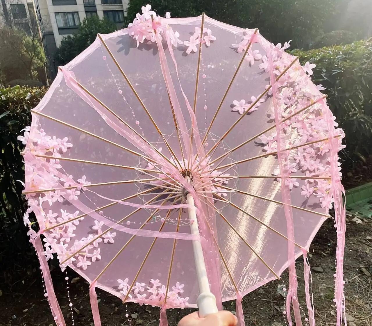 Parapluie décoratif à fleurs roses, Kimono Hanfu, accessoires de photographie de Cosplay, parapluie