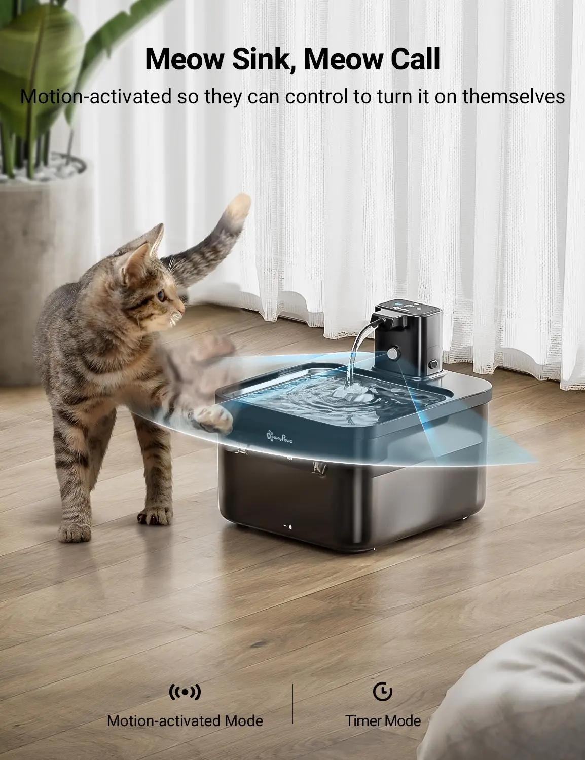 DownyPaws 2,5 L fontaine d'eau automatique en acier inoxydable pour chat 4000 mAh abreuvoir sans fil
