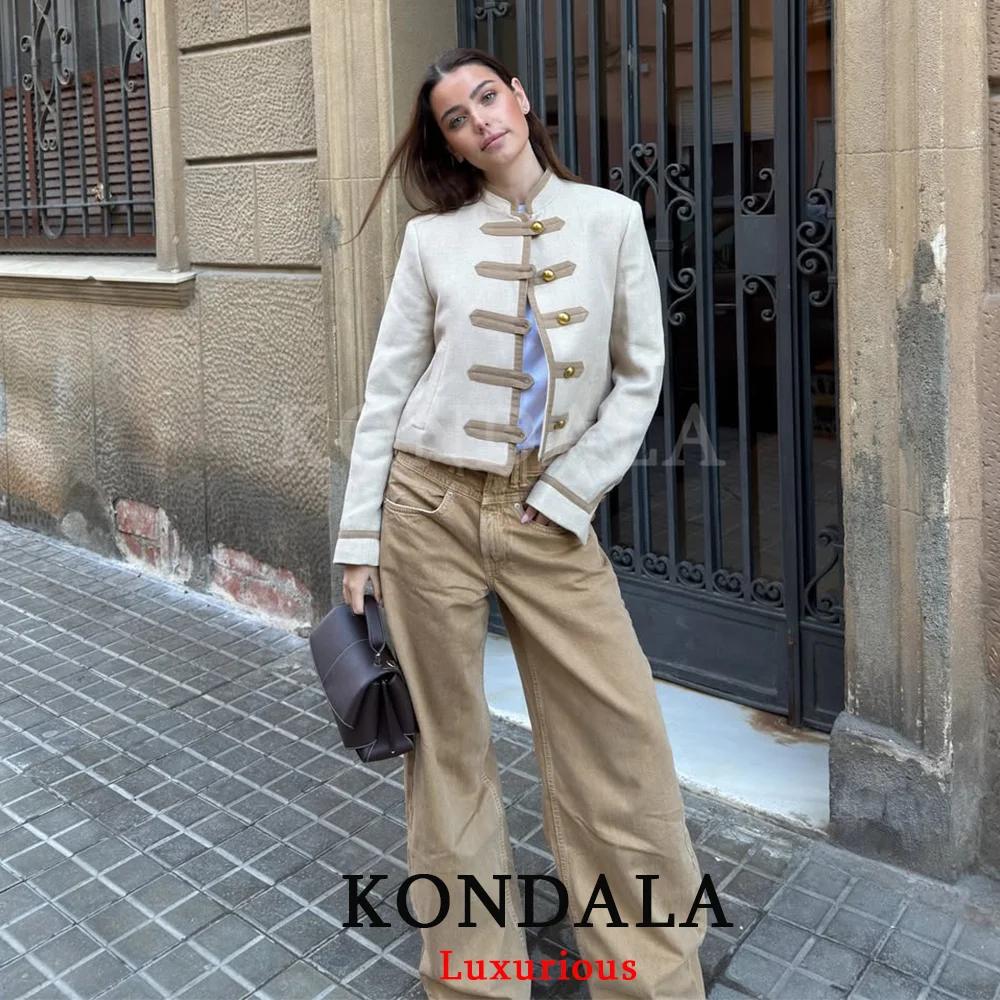 KONDALA – Nouveauté Chic Décontracté : Vestes Courtes Kaki à Poches pour Femme, Manches Longues, Col