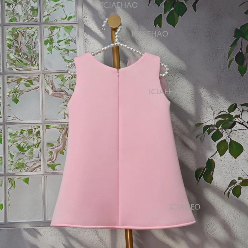 Nouvelle Robe de Princesse Rose Sans Manches pour Filles, Robe de Soirée Élégante avec Fleurs 3D pou