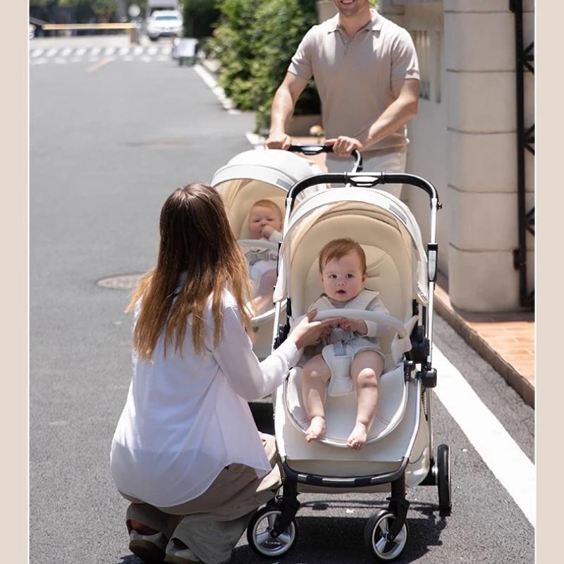 2025 nouvelle poussette jumelle haute vue poussette pliante légère pour jumeaux avec deux enfants, p