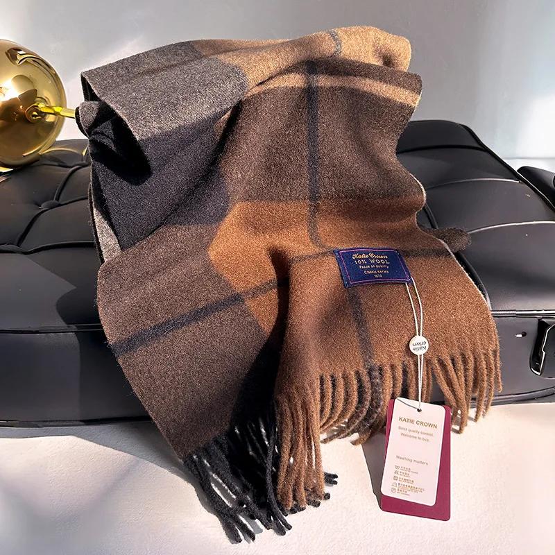 Écharpe en cachemire de luxe pour femmes, Foulard chaud à carreaux, châles féminins, enveloppes en l