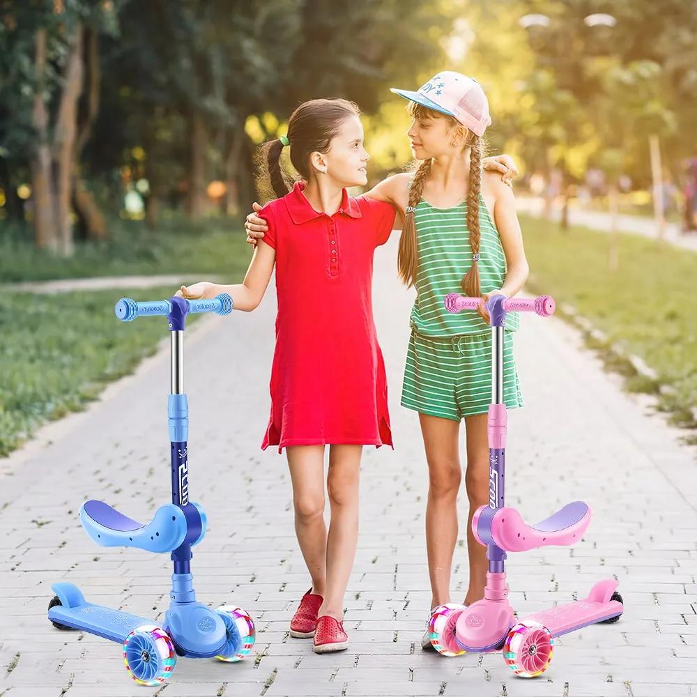 Trottinette pliable pour enfant avec frein à main et patin de frein, hauteur réglable, pour enfants