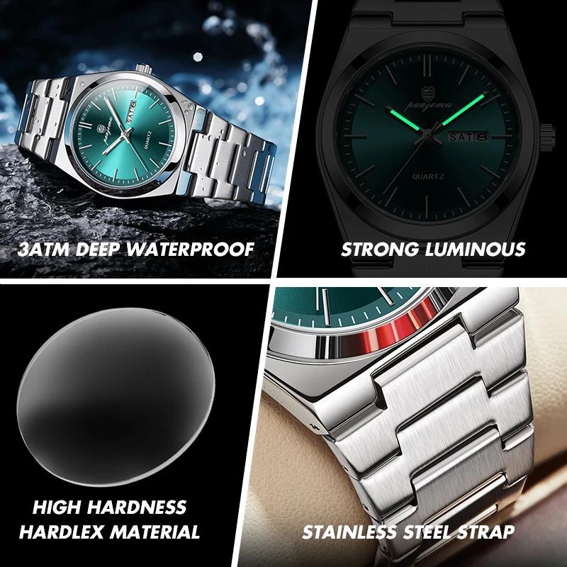 PAAZOMU mode hommes montre à Quartz en acier inoxydable étanche lumineux homme montre chronographe D