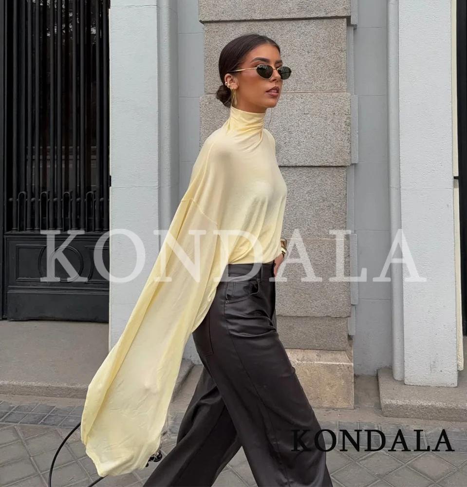 KONDALA Hauts asymétriques élégants à col montant pour femmes, style urbain, jaunes, Nouvelle collec