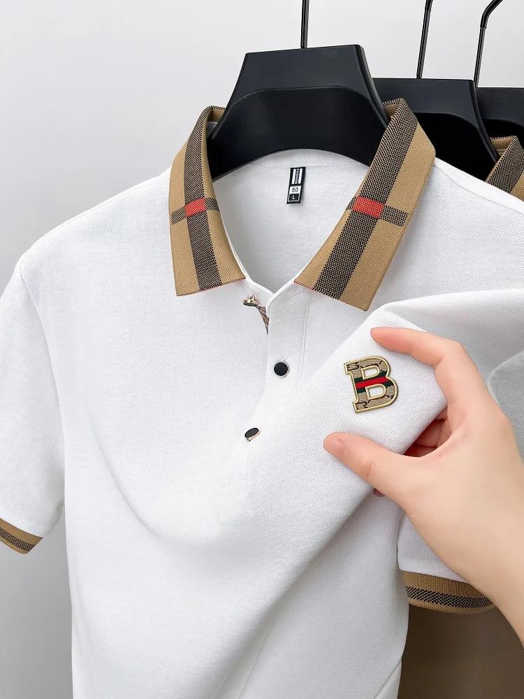 Marque de luxe logo polo à manches courtes hommes été nouveau haut de gamme en soie coton respirant