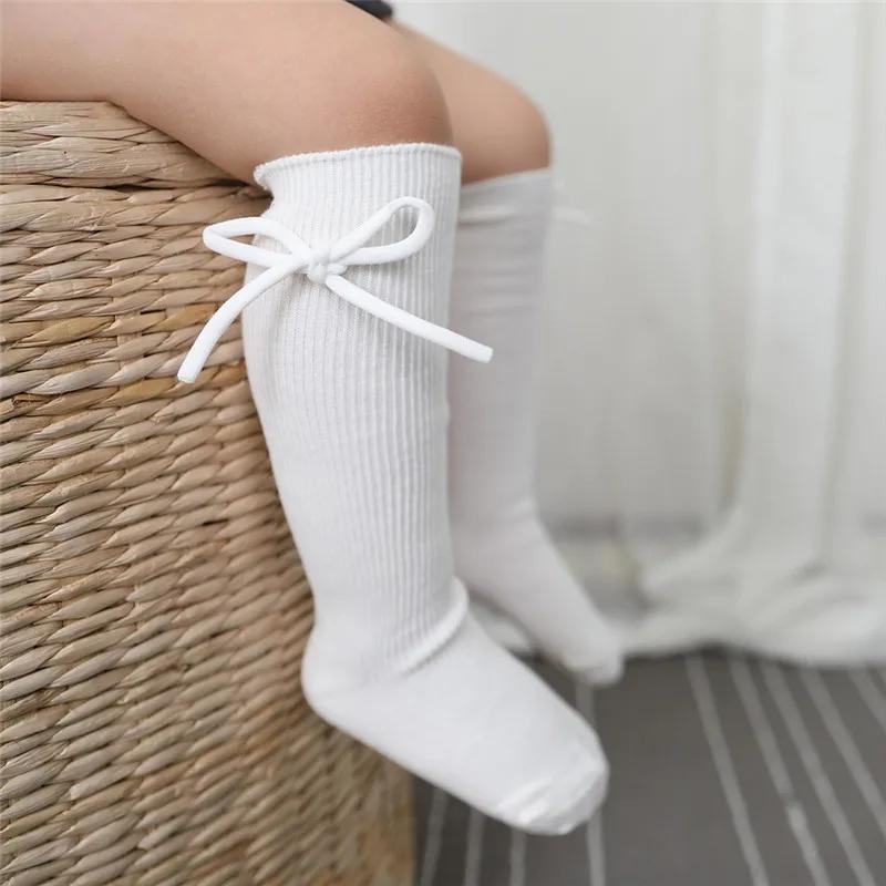 Chaussettes hautes pour enfants de 0 à 7 ans, chaussettes plates et longues avec nœud papillon, en c