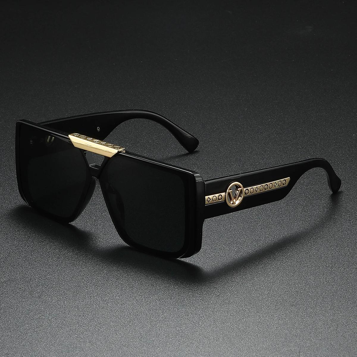 Nouveau cadre carré noir rétro classique pour hommes, décoration à motif de temple exquis, à la mode