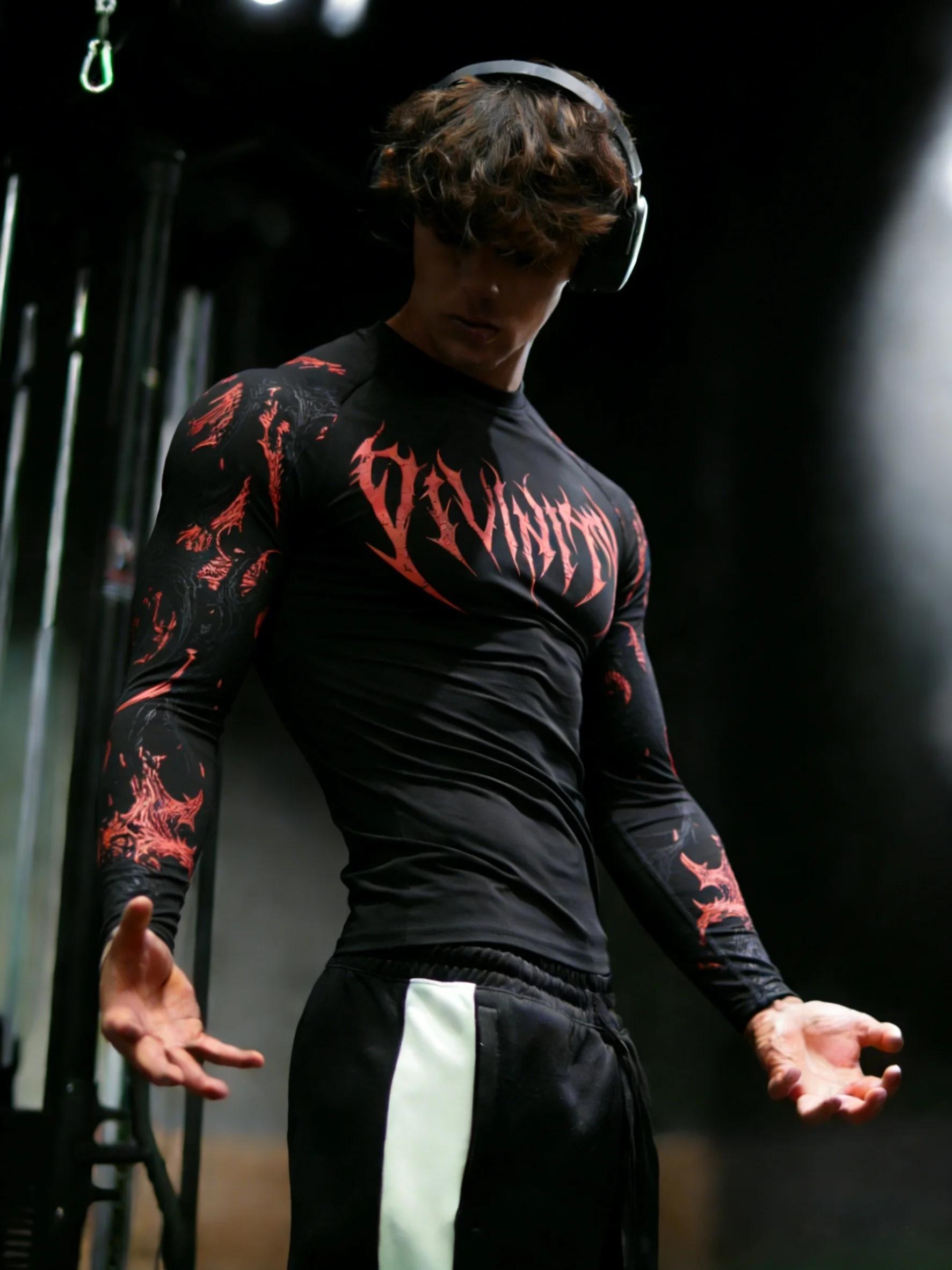 T-shirt à manches longues pour homme, séchage rapide, haute élasticité, coupe ajustée, style gothiqu