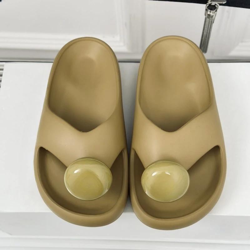 Tongs en cuir à bout rond pour femmes, pantoufles de qualité supérieure, sandales concises solides,