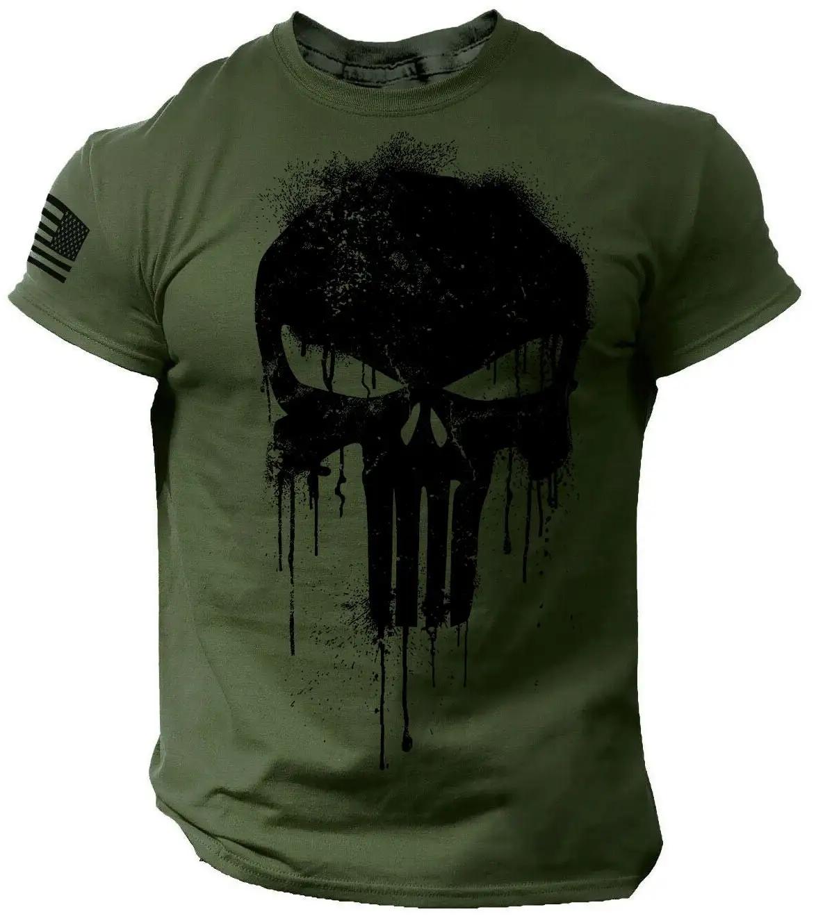 T-shirt pour hommes impression 3D crâne patriotique militaire tombant t-shirt surdimensionné à manch