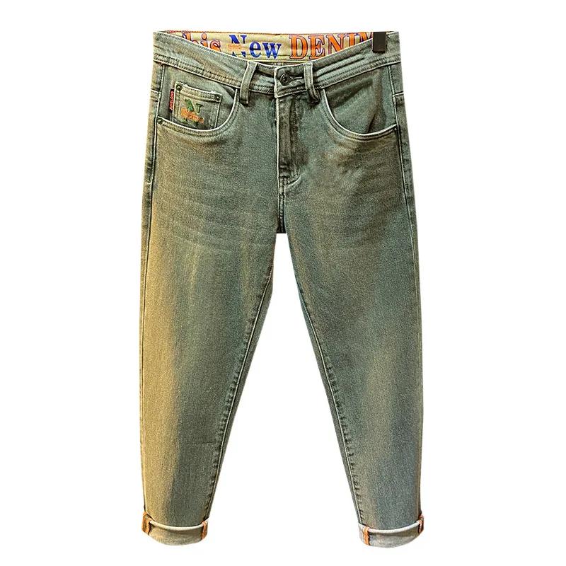 DistMurcia-Jean vert vintage pour homme, pantalon slim décontracté, nouvelle mode printemps et autom