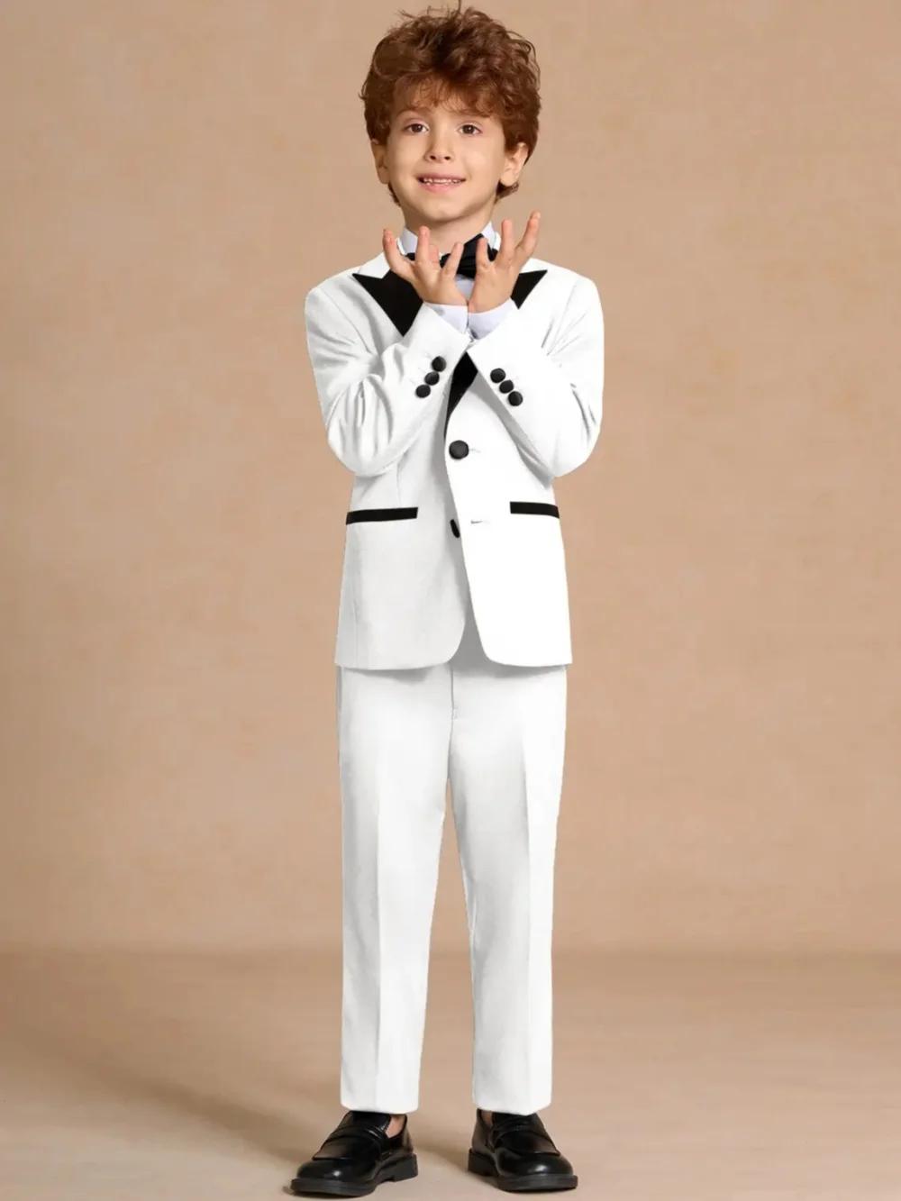 Ensemble de costume blanc élégant 2 pièces pour enfants, fête d'anniversaire, smoking à revers, vête