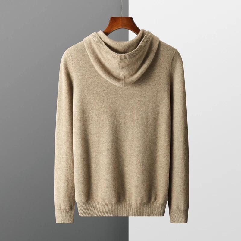 Pull à Capuche en Laine Mérinos 100% pour Homme, Col en Cachemire, Décontracté, à Manches sulf, Coll