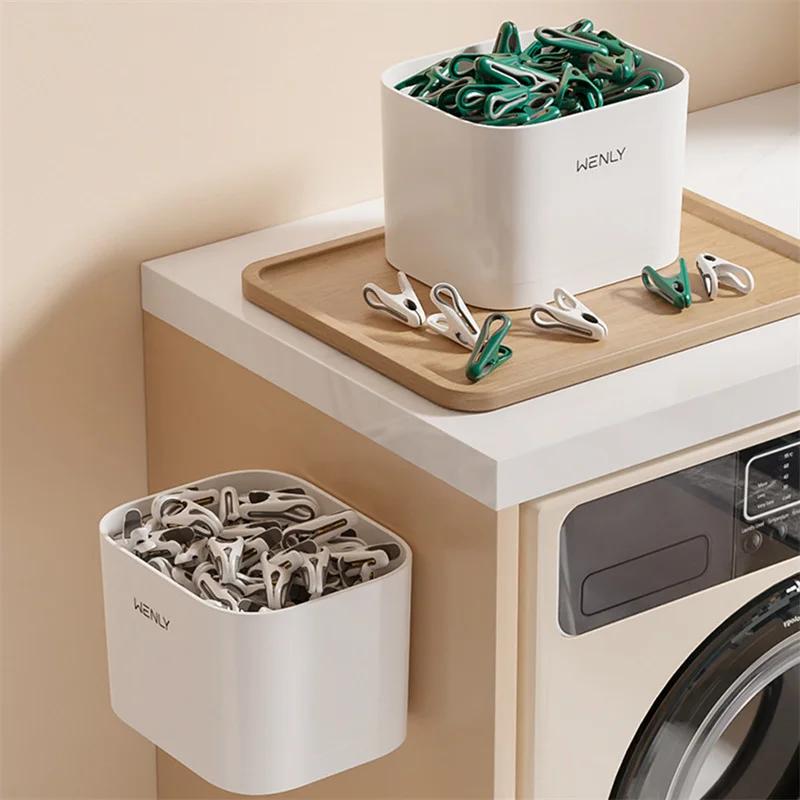 Épingles à vêtements avec panier de rangement, 24/36 pièces, pinces à linge en plastique suspendues,