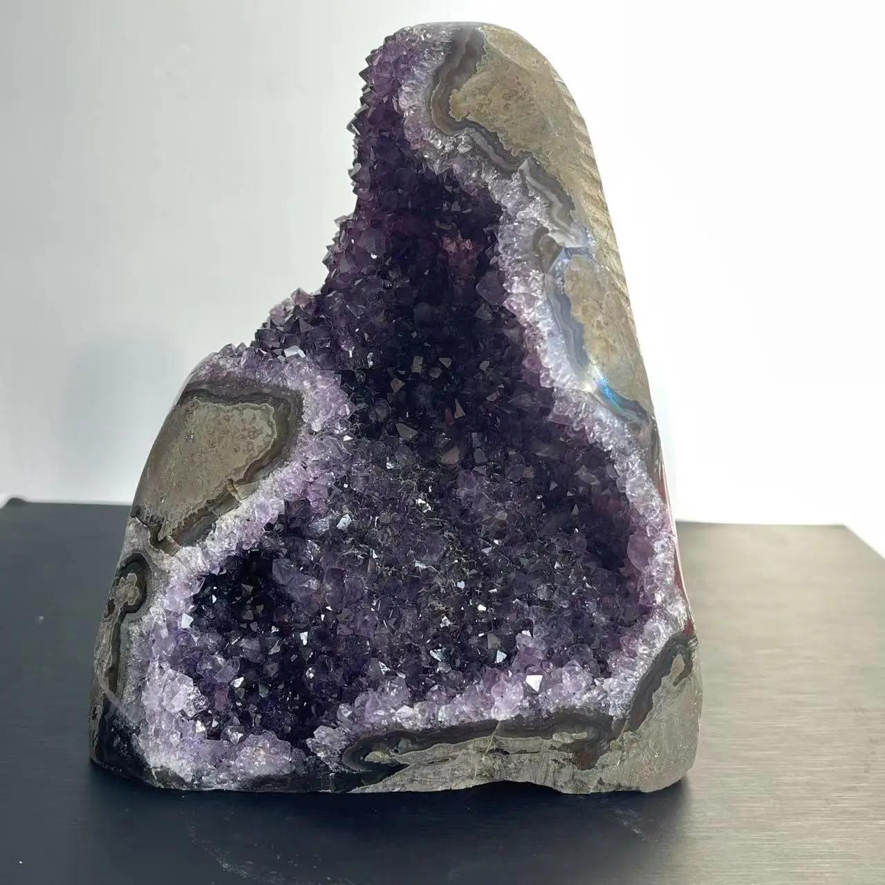 Grappe de cristal d'améthyste naturelle, cristaux bruts de Quartz, pierre de guérison, minerai minér