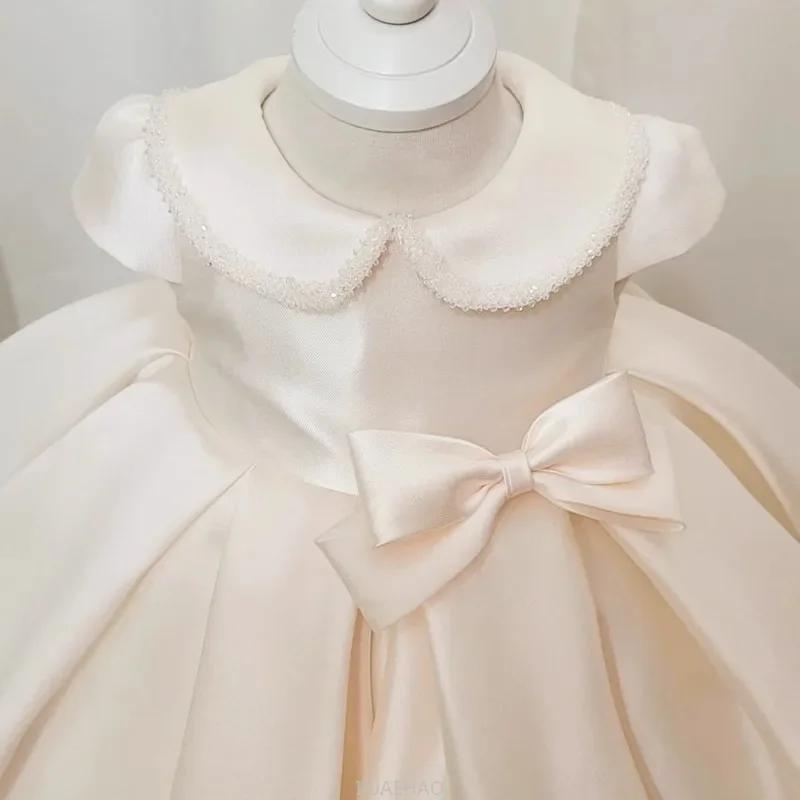 Robe de mariée style français 2026 pour enfants, en satin, style princesse, pour le premier annivers