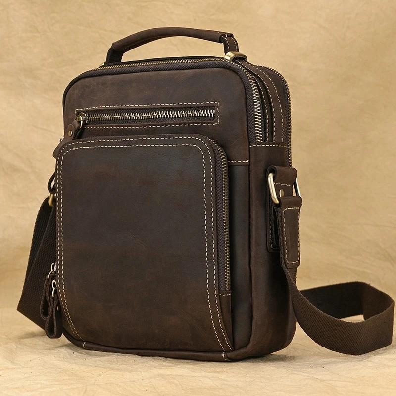 Luufan-Sac en cuir véritable pour homme, sac messager vintage, peau de cheval, double fermeture écla