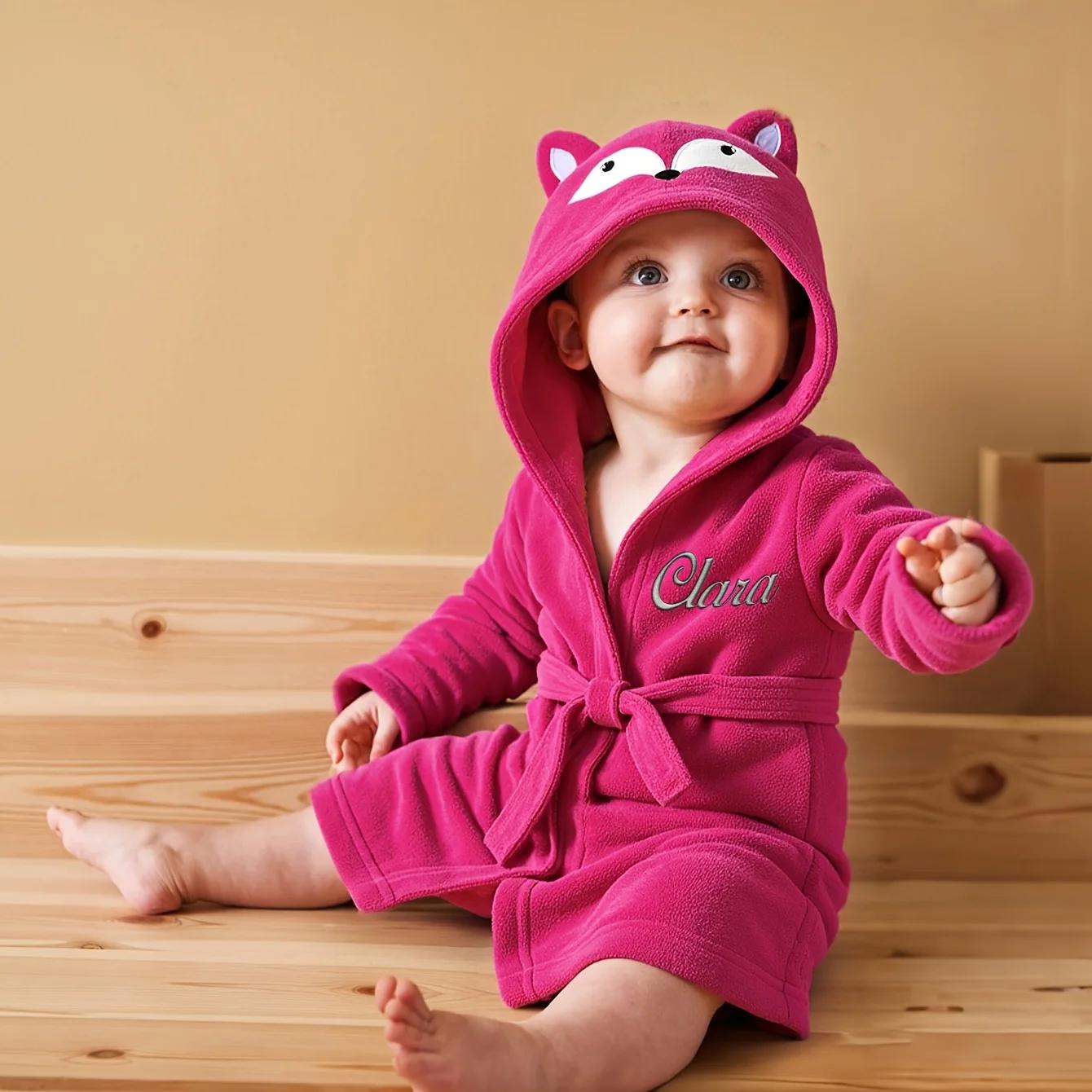 Serviette pour bébé à capuche avec ours brodé avec nom personnalisé | Peluche douce 74-84cm pour 1