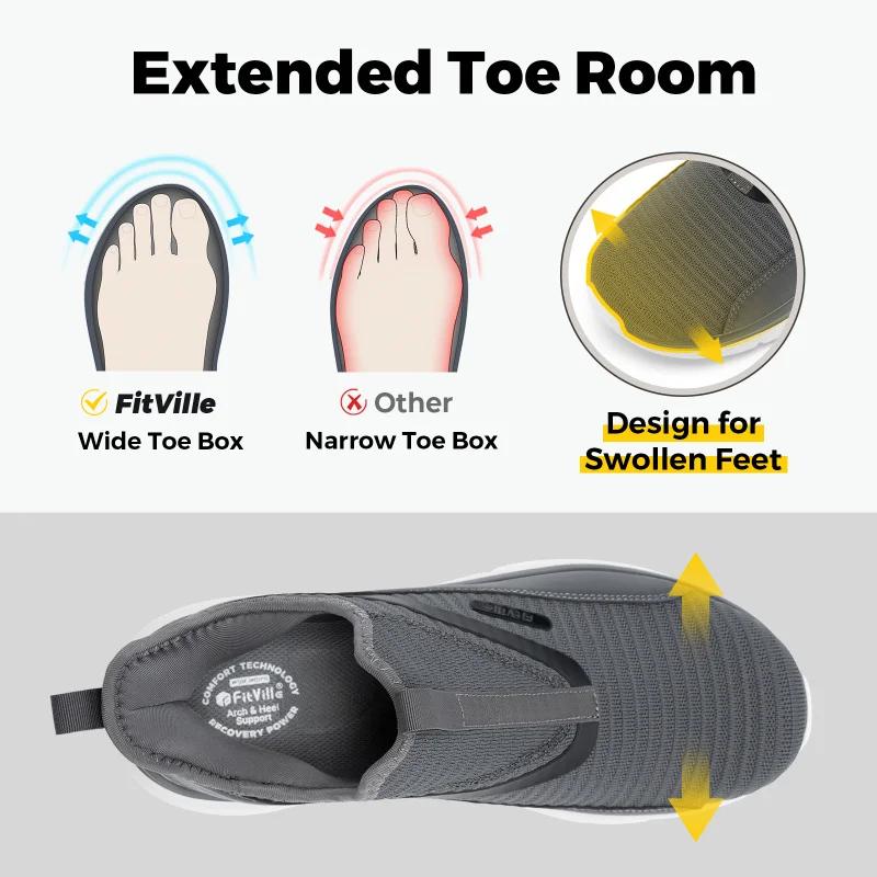 FitVille Chaussures de marche pour hommes à enfiler, coupe large, largeur extra large, haute résilie