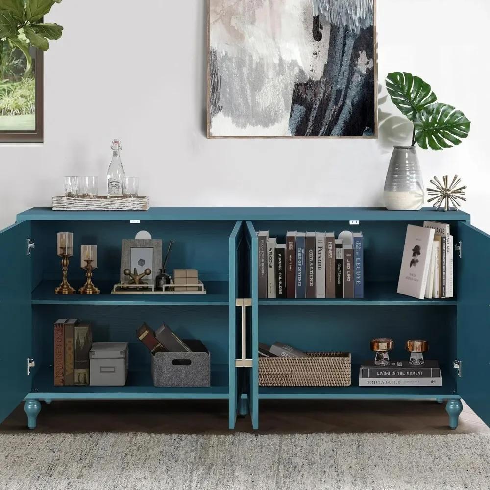 Buffet Credenzas pour salon, table d'entrée bleue de 63 pouces avec armoire d'appoint de rangement,