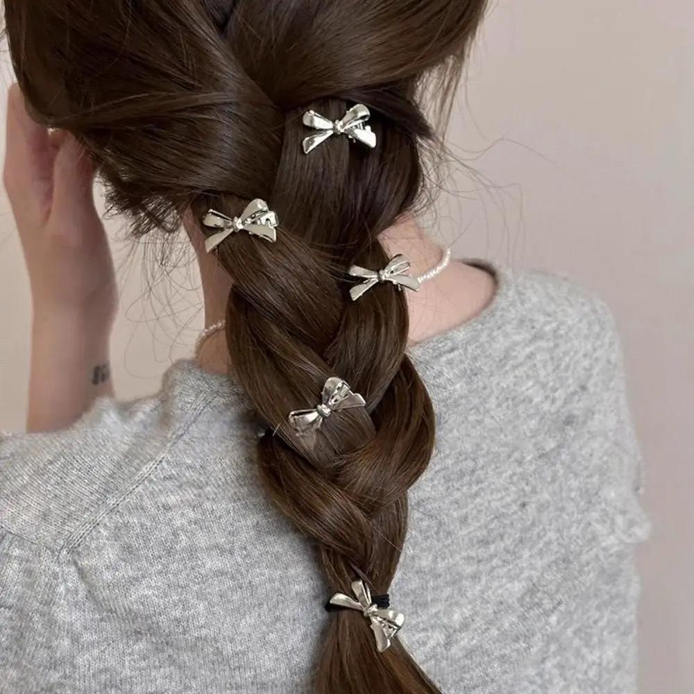 Mini épingles à cheveux avec nœud couleur or argent pour femmes, Barrettes à frange pour filles, pin
