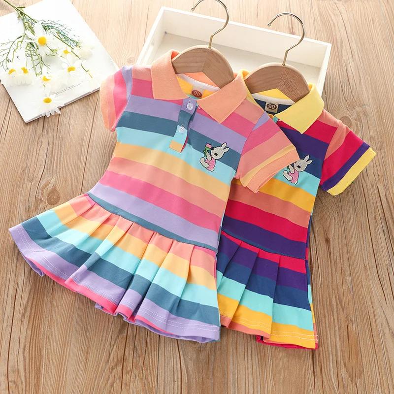 Robe d'été pour filles, jolie robe de princesse à manches courtes, lapin de dessin animé brodé, band