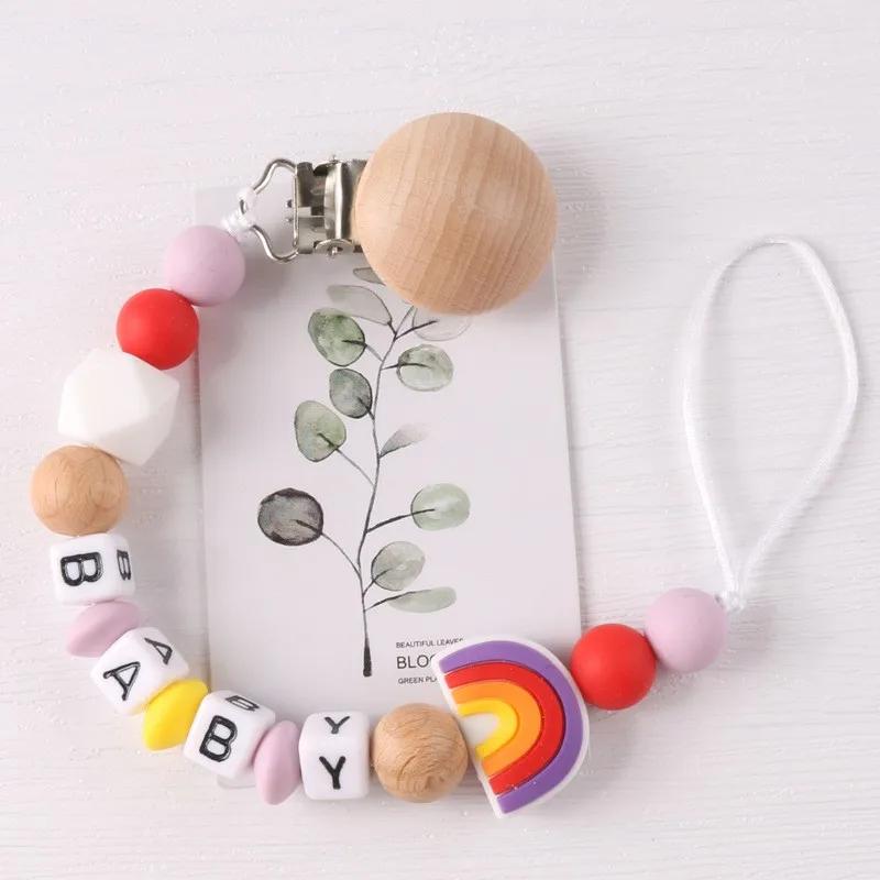 Chaîne de sucette en silicone avec clip en hêtre, produits pour bébés