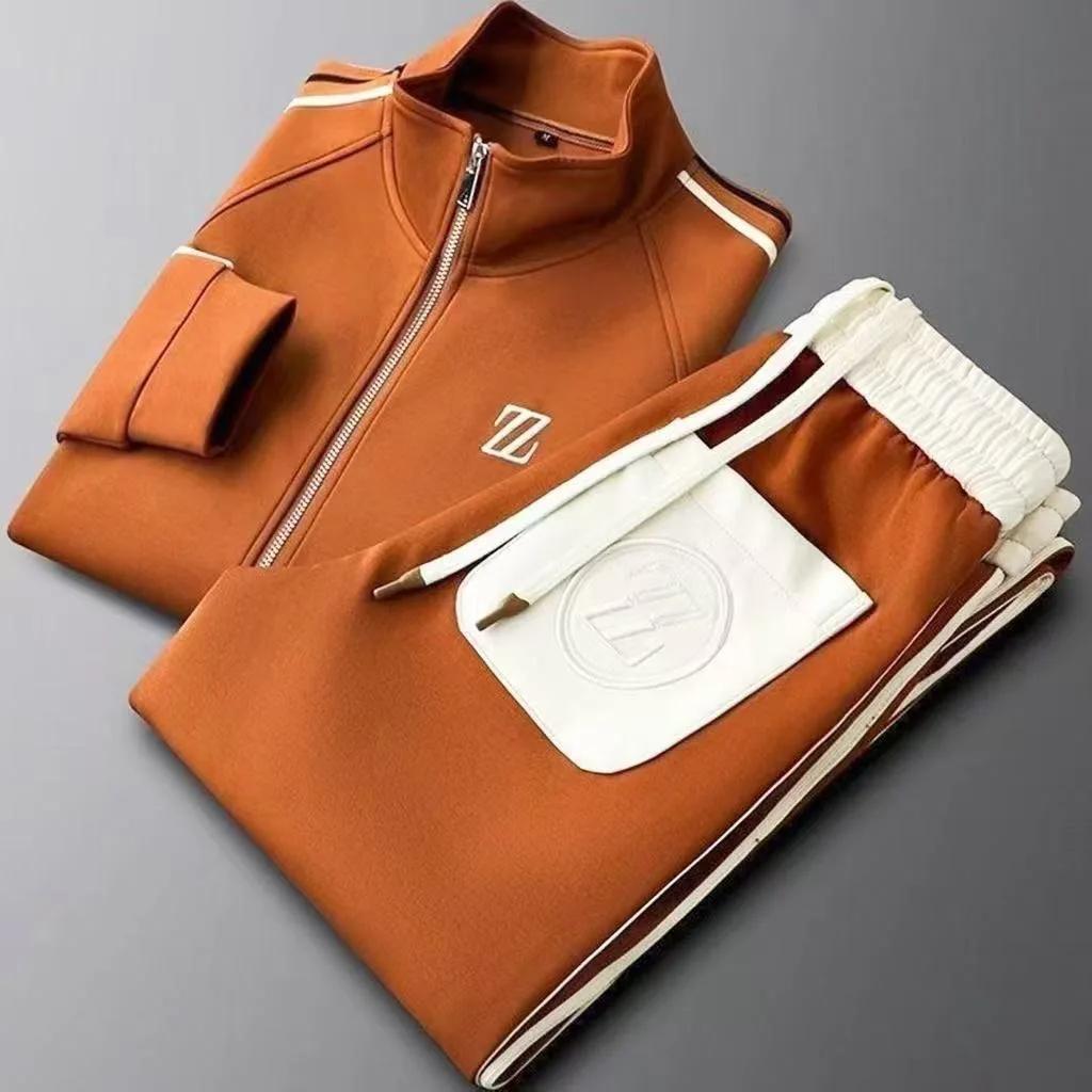 Ensemble de survêtement homme 2026 – Veste et pantalon tendance brodés – Tenue de sport deux pièces