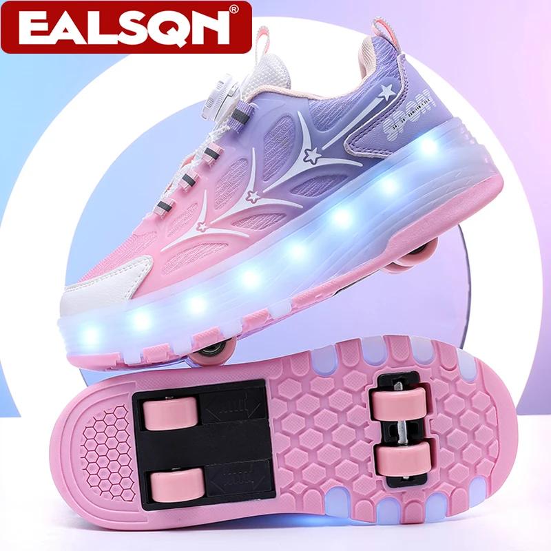 Chaussures de roller à quatre roues avec lumières LED pour enfants, garçons et filles, baskets lumin