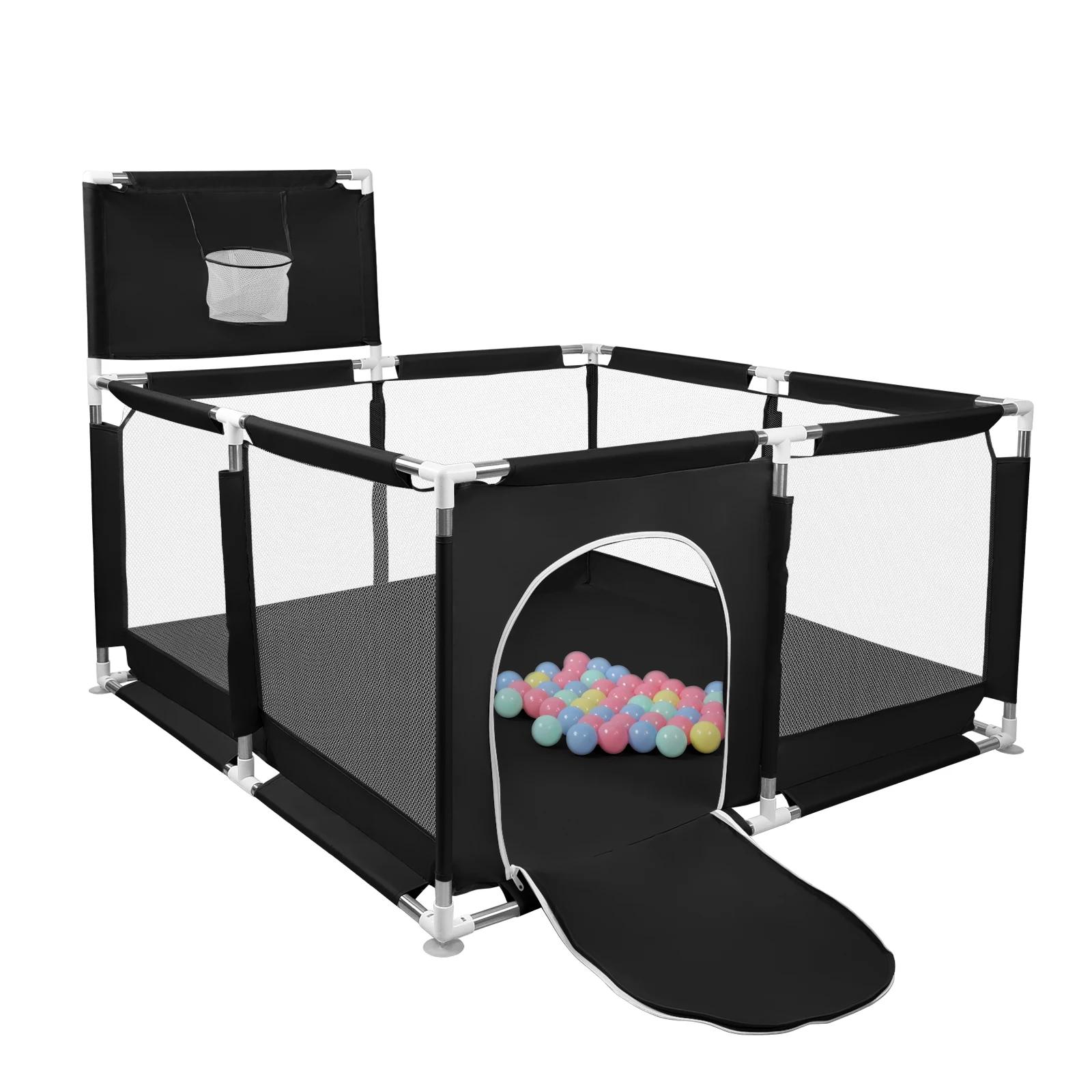 Parc bébé, piscine à balle pour bébé, avec panier de basket, 126 x 126 x 66cm, avec filet respirant