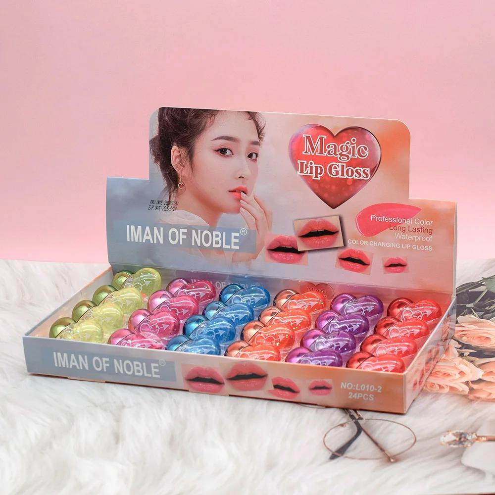 Brillant à lèvres à paillettes, 24 pièces, mignon, en forme de cœur, coloré, pour filles et femmes,