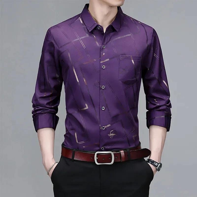 Chemise imprimée à manches longues pour hommes, haut d'affaires décontracté et à la mode, sans repas
