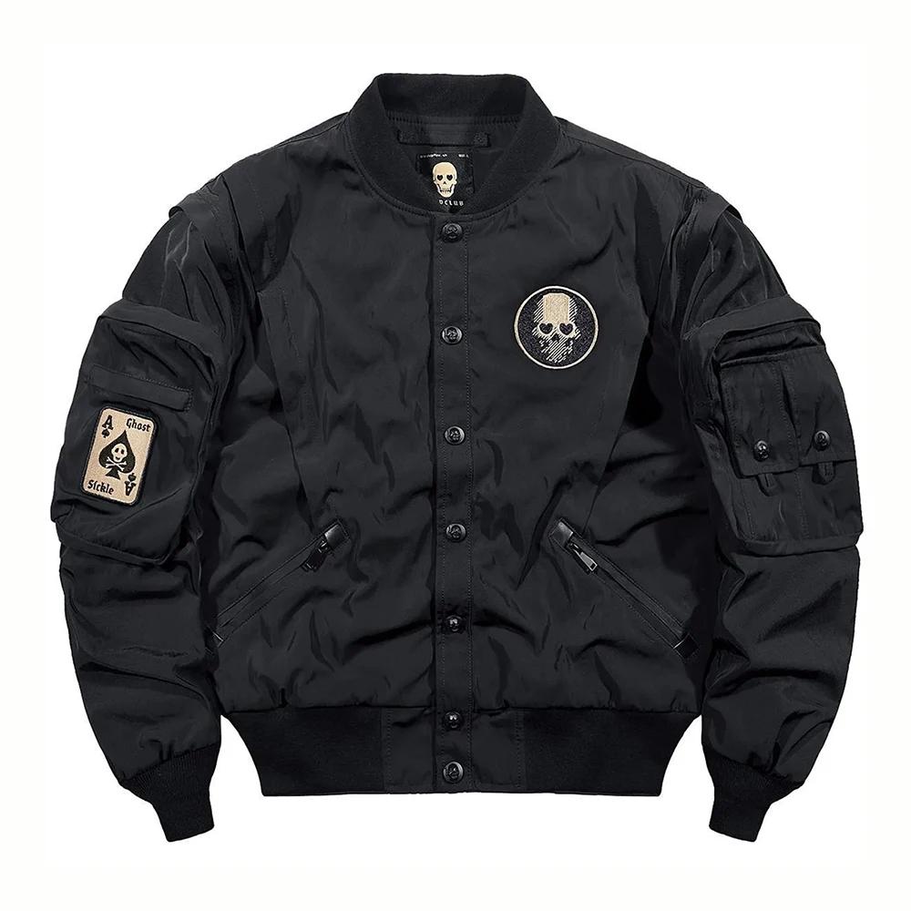 Bomber veste hommes brodé crâne imprimé veste automne Protection décontracté américain Vintage coupe