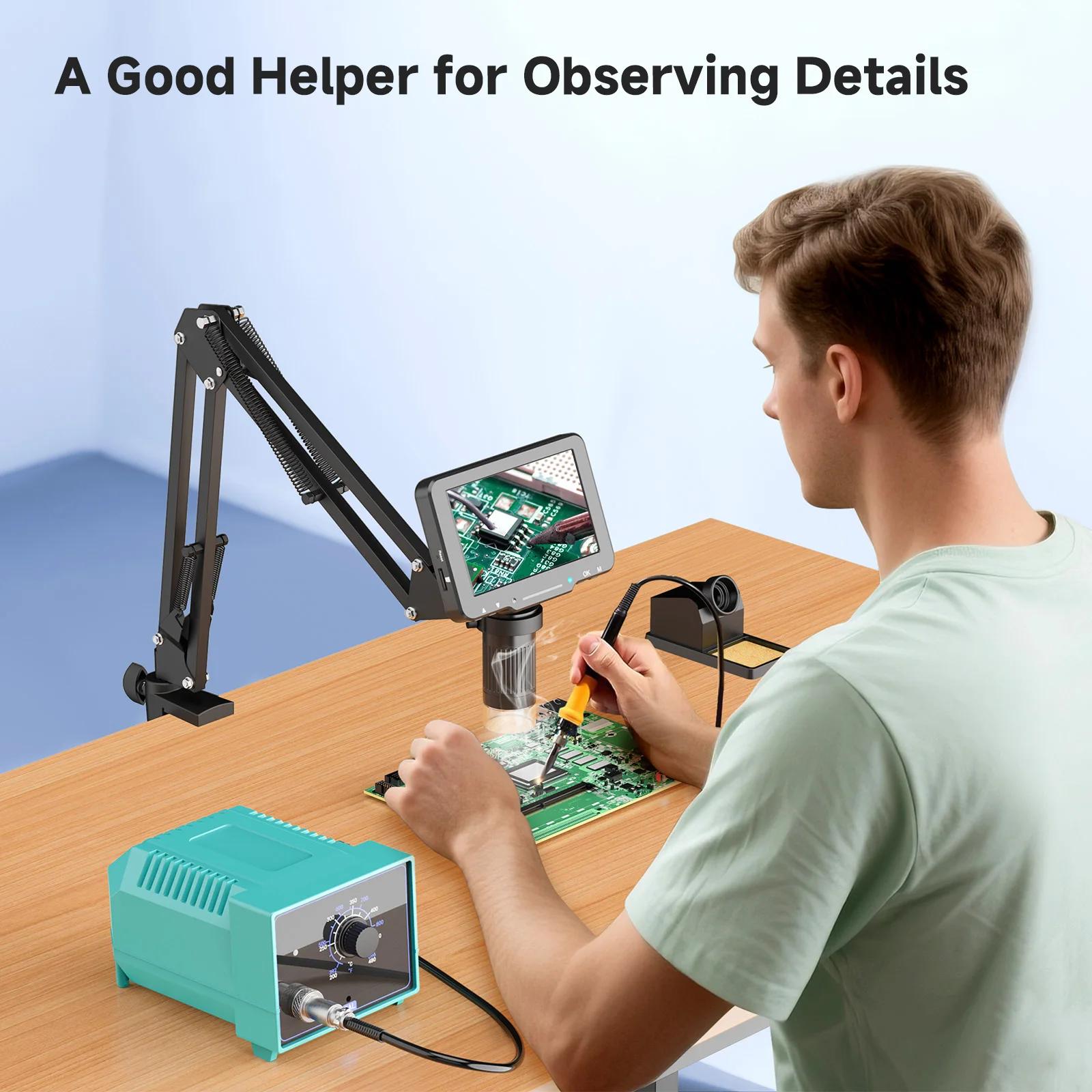 Microscope numérique flexible avec écran IPS de 5 pouces, Microscope à souder avec bras flexible, Mi