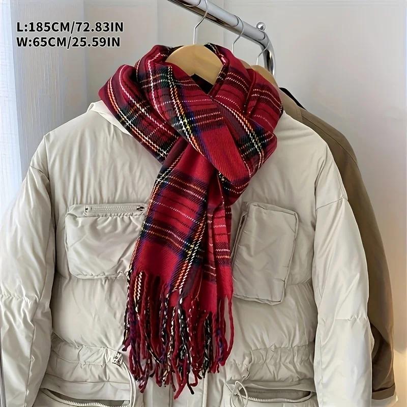 Écharpe à pampilles Tartan rouge, élégante, Vintage, décoration, écharpe de cou, automne hiver, rési