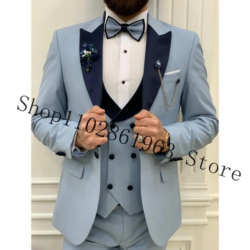 Costumes 3 Pièces Slim Fit Imbibés pour Hommes, Smokings de Mariage, Blazer, Veste, GlaPants, Ensemb