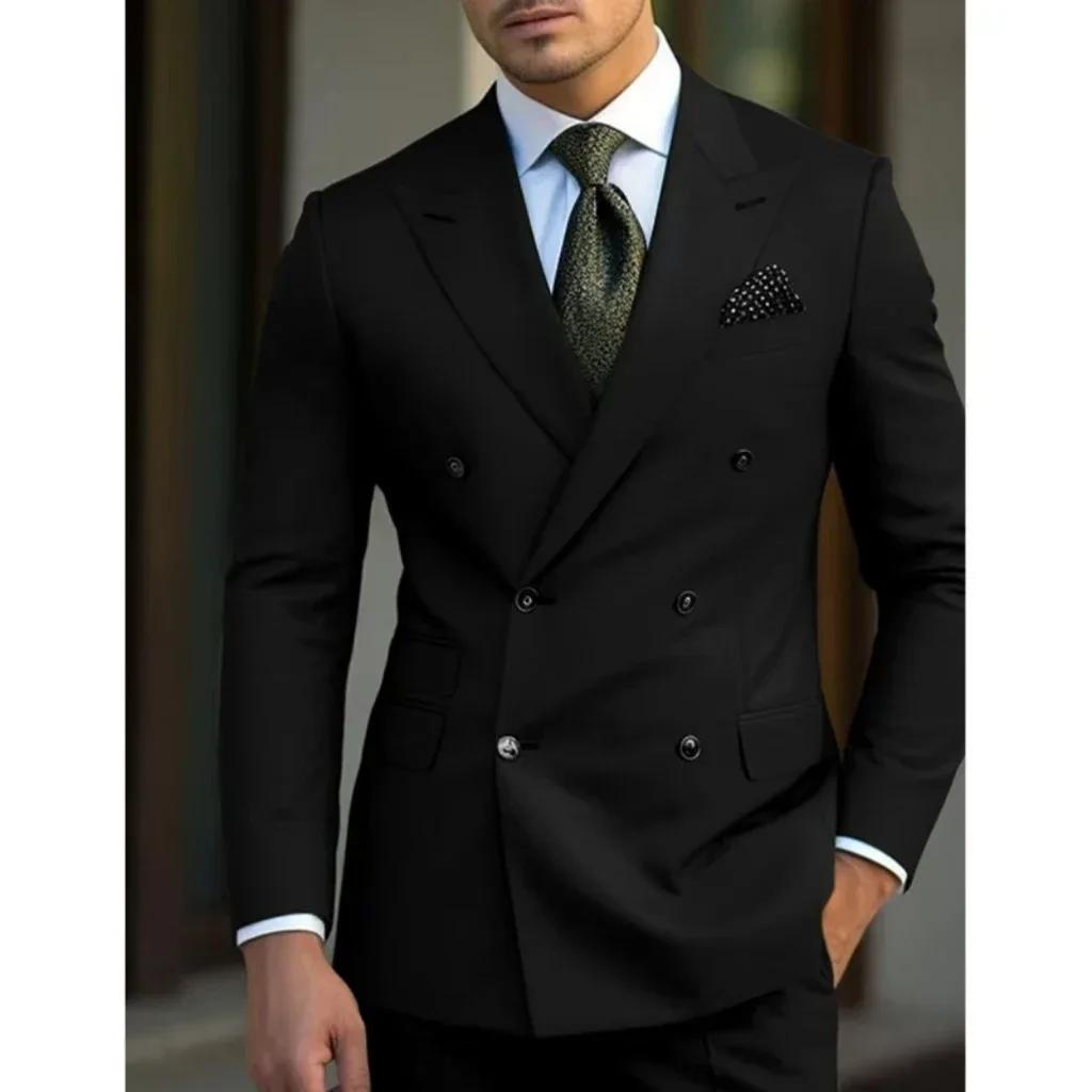 Ensemble 2 pièces homme : Costume slim de haute qualité à col pointu et revers crantés pour mariage,