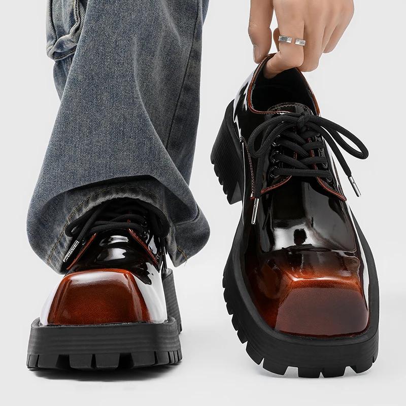Chaussures en cuir à semelles épaisses pour hommes, style design de luxe, travail, bureau, mode fête
