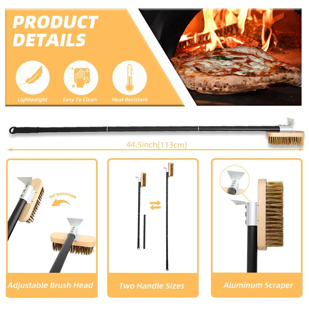 Brosse de four à Pizza, brosse de poêle en cuivre, poils en laiton et bois, manche Long, brosse de n