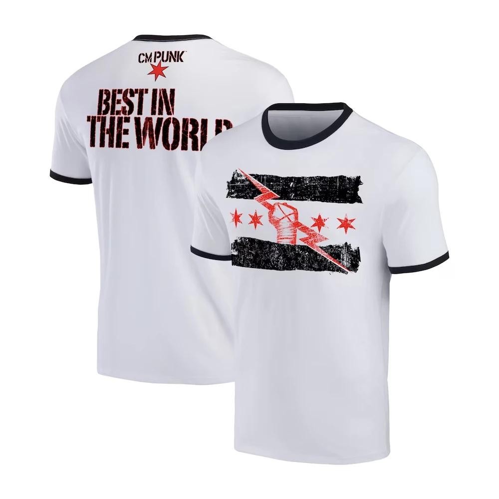 T-shirt Ringer CM Punk Best In The World pour homme, blanc et noir, imprimé 3D, sport, séchage rapid