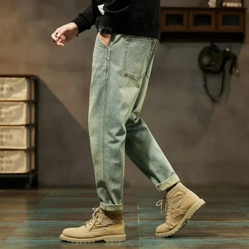 Pantalon cargo ample en jean rétro uni confortable pour homme, style Harajuku, coupe droite, simple