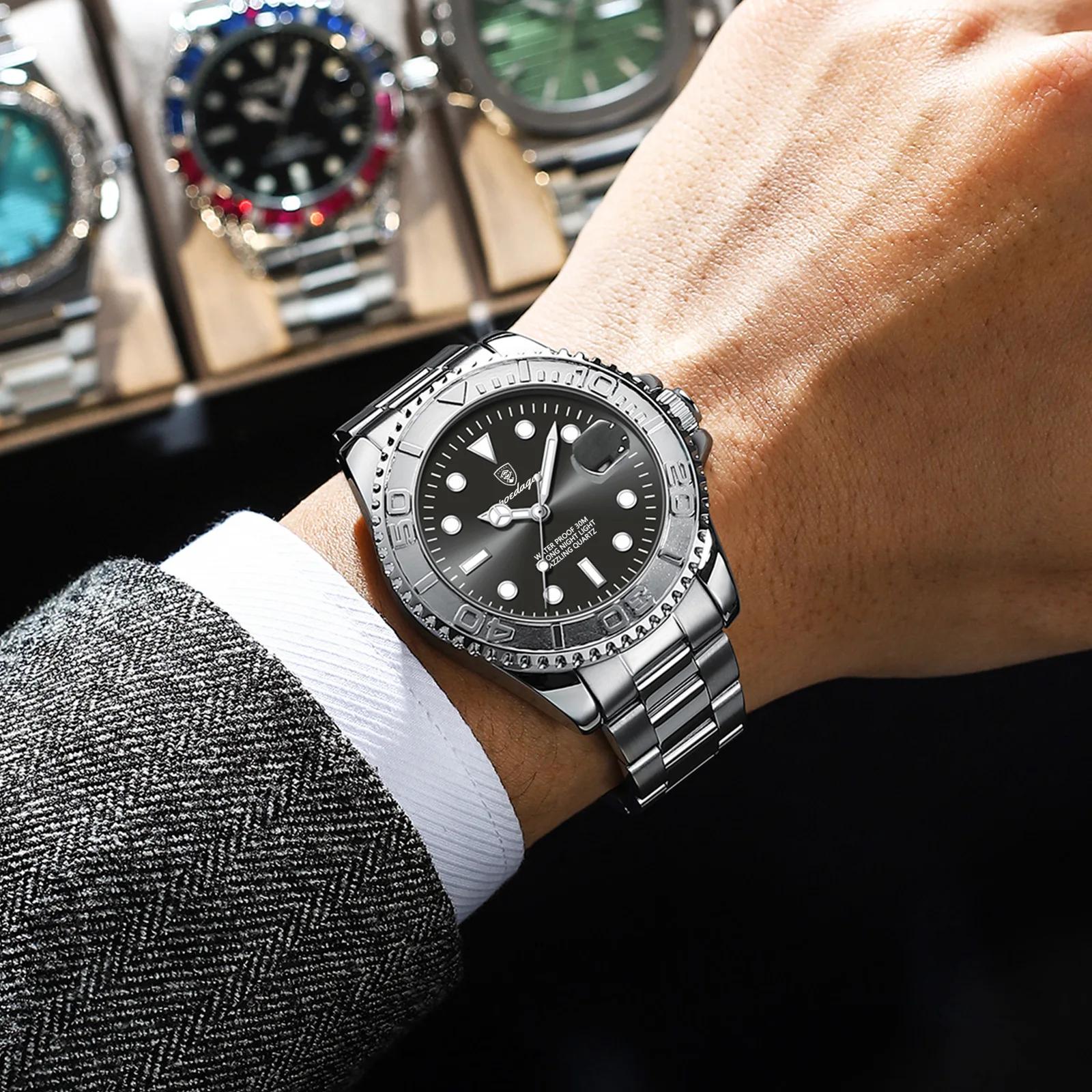 POEDAGAR haut de gamme homme montre étanche lumineux Date hommes montre en acier inoxydable mâle hor