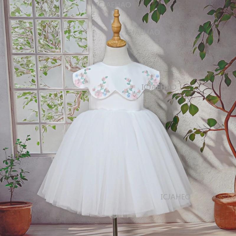 Robe de Cérémonie Enfant 2026, Costume Tutu d'Anniversaire pour Bébé Fille avec Cape Appliquée, Robe