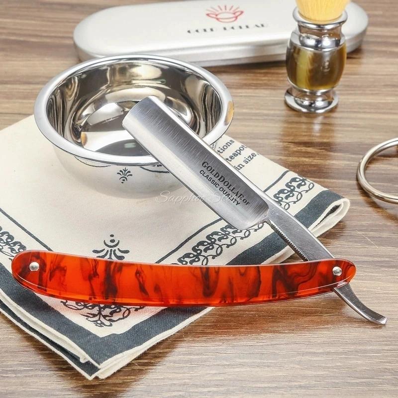 Rasoir à bord droit en acier à haute teneur en carbone, boîte en fer pour Dollar doré, pour Salon de