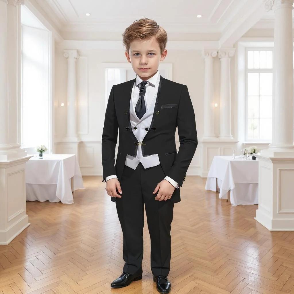 Costume formel pour garçon de 3 à 16 ans, manteau à fleurs avec pantalon, gilet pour spectacle, smok