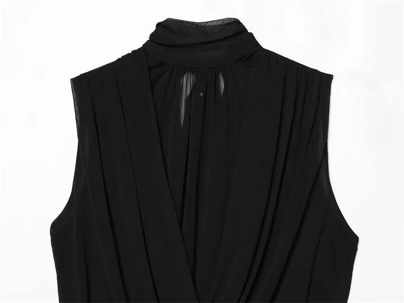 Haut plissé noir sans manches pour femme, nouvelle collection Printemps-Été 2026, style décontracté
