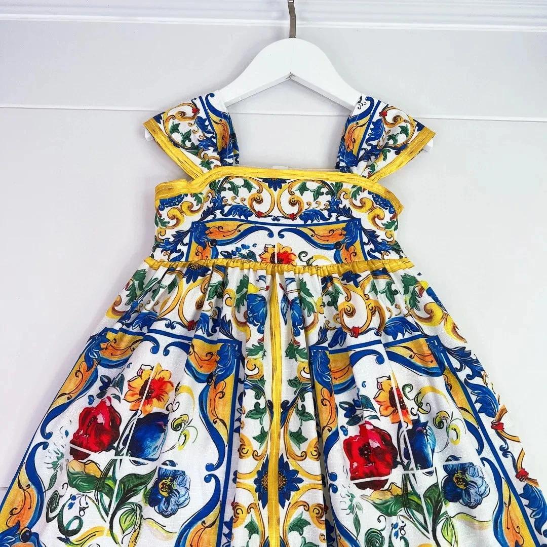 2025 New children yellow flower dress princess dress sleeveless girl summer clothes high end childre