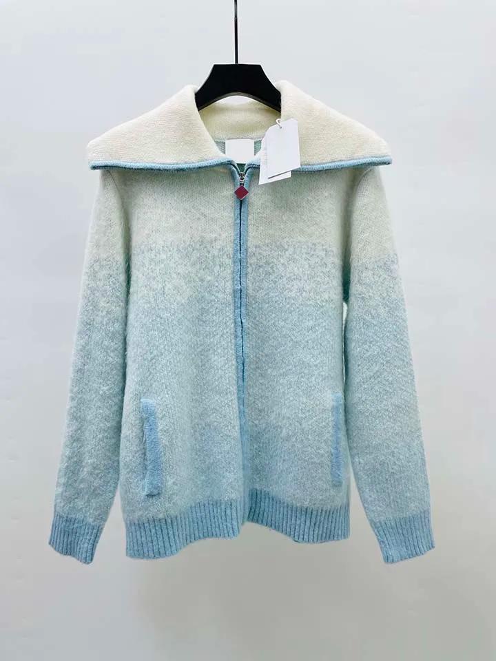 Nouvelle Version 2026 – Manteau Pull Dégradé Bleu en Mélange Mohair Casinoblank pour Femme et Homme